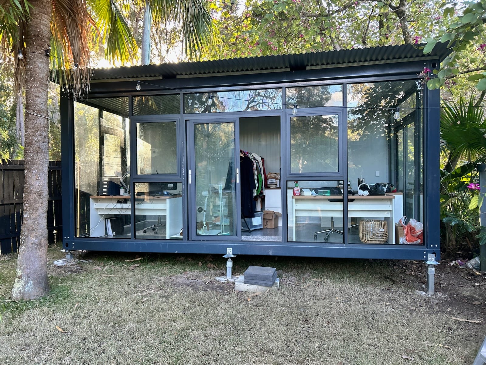 Workshop pod fitted out with benches and storage